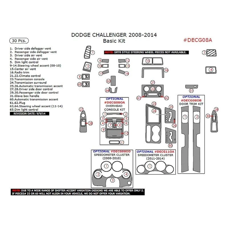 30 pc Yellow Basic Interior Dress Up Kit 08-14 Dodge Challenger